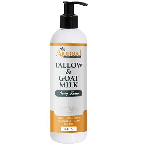Tallow & Goat Milk Body Lotion for Sensitive Skin, Organic moisturizing Lotion - tallow for skin cream, Soothes Dry skin, Goat Milk face and body Moisturizer - Handmade Tallow lotion 12oz (OATMEAL MILK & HONEY) (SANDALWOOD VANILLA)
