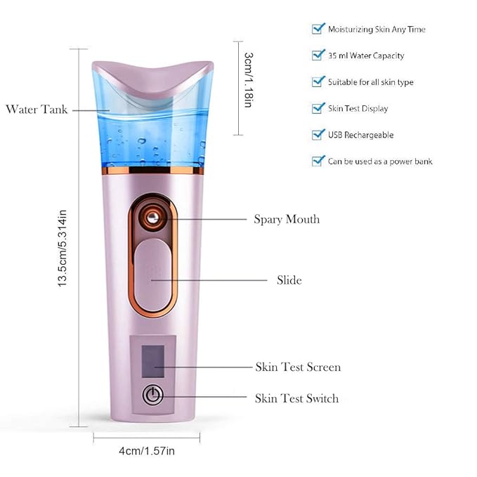 Handy Nano Facial Mister with Skin Analyzer Moisture Tester, Portable Nano Mist Sprayer Atomization Eyelash Extensions Steamer Mister,Mini Cool with Large Capacity,Face Moisturizing