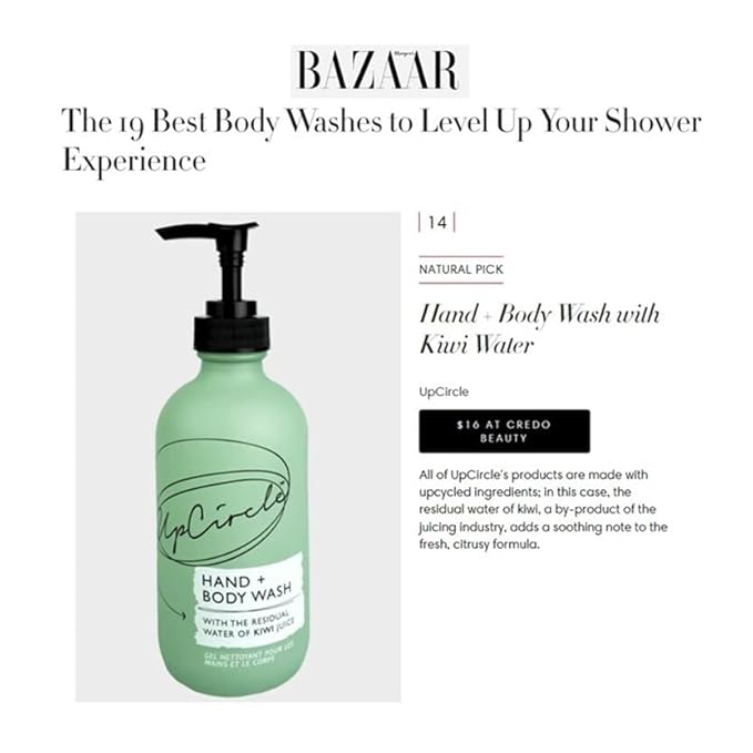 UPCIRCLE Hand + Body Wash with Kiwi Water 8.45oz - For Soothing + Protecting - Glycerin + Lemongrass - Natural, Vegan + Cruelty-Free