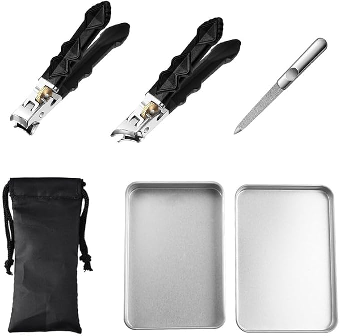 Medical Grade Orthoclip Toenail Clippers Set - Wide Jaw & Angled Tip Clippers for Thick & Ingrown Toenails, with Safety Lock & Nail File, for Easy Elderly & Diabetic Foot Care Kit