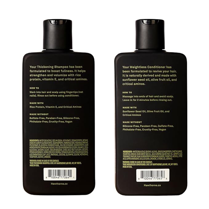 Hawthorne Thickening Shampoo and Conditioner Set. Men’s All Natural Shampoo and Conditioner Set with Thickening Shampoo and Weightless Conditioner. Sulfate Free, Paraben Free. 8 Fl Oz Each.