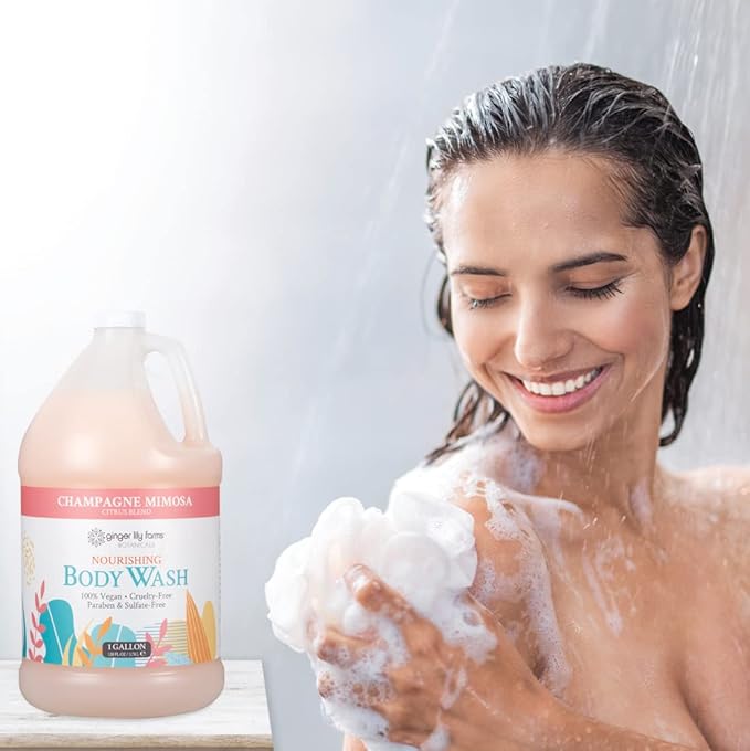 Ginger Lily Farms Botanicals Nourishing Body Wash, Champagne Mimosa, 100% Vegan & Cruelty-Free, Citrus Blend Scent, 1 Gallon Refill (Pack of 4)