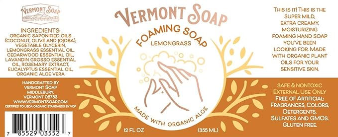VERMONT SOAP Body Wash, Natural Body Wash with Shea Butter, Mild Gel Body Wash for Moisturizing and Soothing Skin, Fragrance Free Body Wash for Women & Men (Simply Unscented, 12oz)