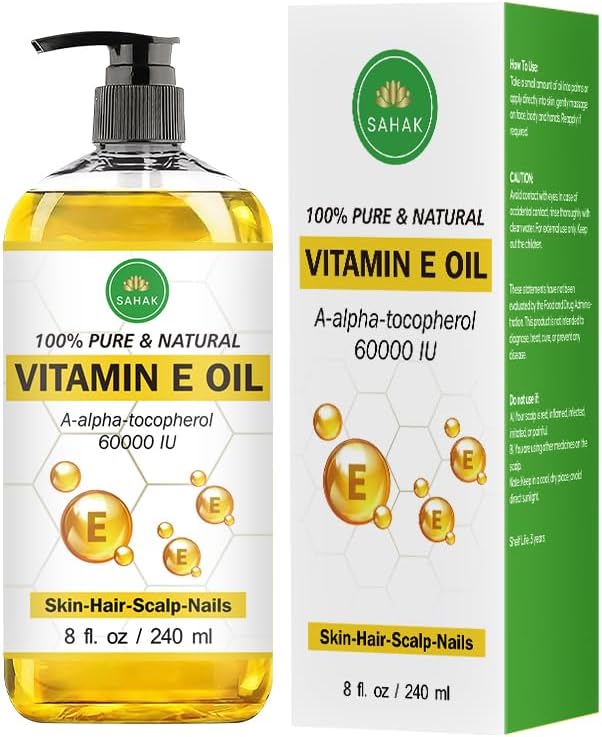 Vitamin E Oil 60,000 IU – Organic & Pure E-Oil Blend for Skin, Hair & Nails | Natural Body Oil with Vitamin E for Stretch Marks, Scars & Face Moisturizing – 100% Liquid Vitamin E Skin Care