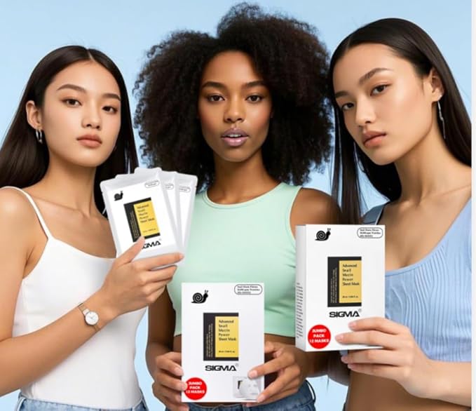 Korean Skin Care - Pack of 12 Snail Mucin Face Masks. Deep Moisturizing for Dry Treatment. Gentle on Sensitive Skin. No Parabens, No Sulfates, Never Tested on Animals