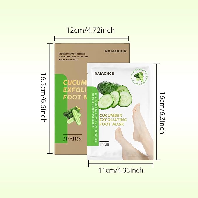 Foot Peeling Mask, Cucumber Exfoliating Feet Peel Mask, Remove Dead Skin Callus Repair Heels, Foot Moisturizing, Foot Mask For Cracked Feet (3PAIRS)