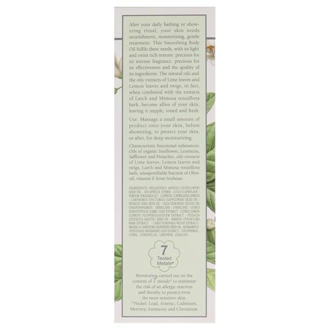 L’Erbolario Frescaessenza Smoothing Body Oil - Tightening, Toning and Dry Skin Moisturizer - Massage and Vitamin E Oil with Sunflower Oil - 3.3 oz