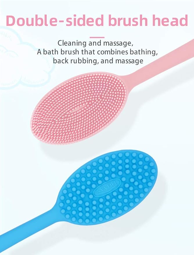 Loofah Exfoliating Body Scrubber 2 in 1 Face and Body Silicone Scrubber - Silicone Shower Brush Bath Sponge Loofa Blue