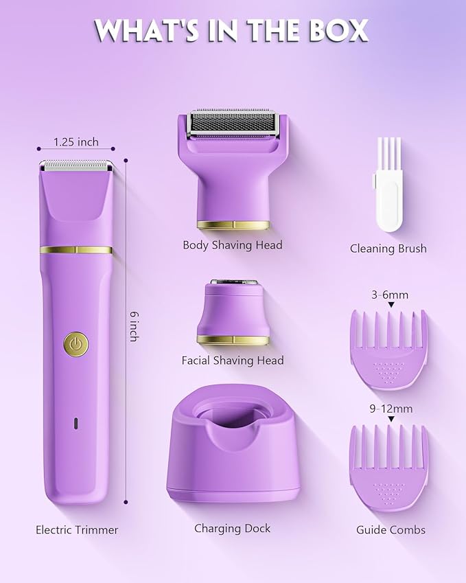 Bikini Trimmer for Women - Tiovara Cordless Electric Razors, Painless Electric Shaver IPX7 Waterproof Pubic Hair Removal with USB Charge Dock for Bikini Underarm Leg Arm Body Face Silk Skin