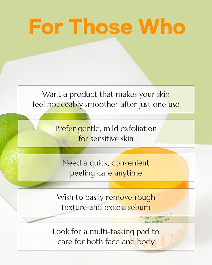 Green Tangerine Dual Peeling Pad – Korean Exfoliating Toner Pads with 4HA Complex, Jeju Citrus Vinegar, Oil Control, Dual-Sided Texture, Hydrating & Smoothing, 50 Pads