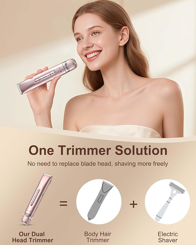 Bikini Trimmer for Women - Electric Razors for Women | Dual Head Electric Shaver for Ladies for Facial Hair Removal, IPX7 Waterproof, Painless & Flawless, USB Rechargeable, for Face, Bikini, Body, Leg