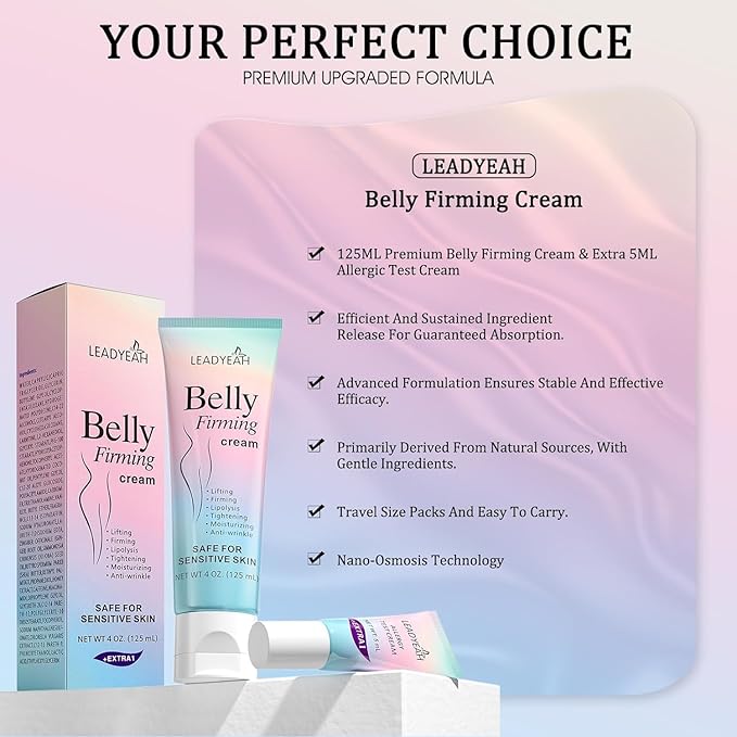B Flat Belly Firming Cream - Moisturizing, Lifting, Firming for Stomach, Thighs and Butt, Body Lotion gift for Women and Men, 125 ML +5 ML
