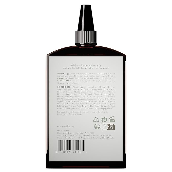 Good&All Dry Itchy Scalp Treatment - Leave-in Itch Relief with Peppermint & Bisabolol, Fragrance-Free, Paraben-Free, Vegan, Cruelty-Free - 5.58 fl oz