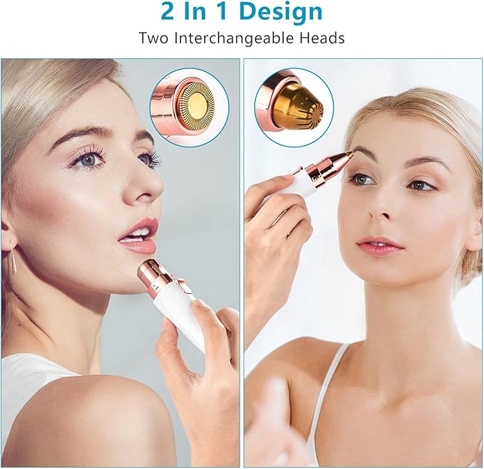 Facial Hair Remover for Women,Nose Hair Trimmer Rechargeable 2-1 Eyebrow Razor Portable Electric Shaver Painless Hair Remover Device for Face Nose Peach Fuzz Body Beard Lips Chin Female Hair Removal
