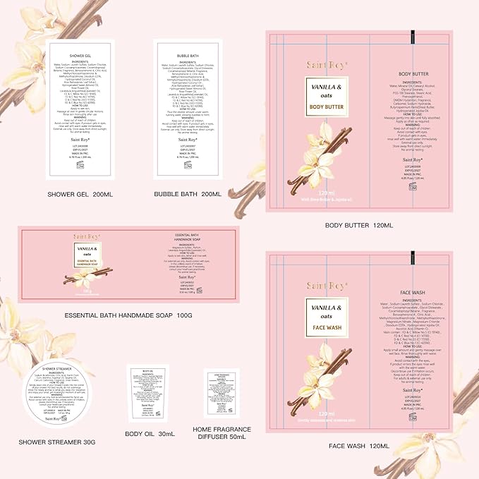 Bath and Body Gift Baskets for Women, 12 Pcs Vanilla Oat Spa Gifts for Women. Bath Gift Set Enriched Shea Butter. Home Spa with Shower Gel, Body Oil, Saint Roy Gifts for Mom