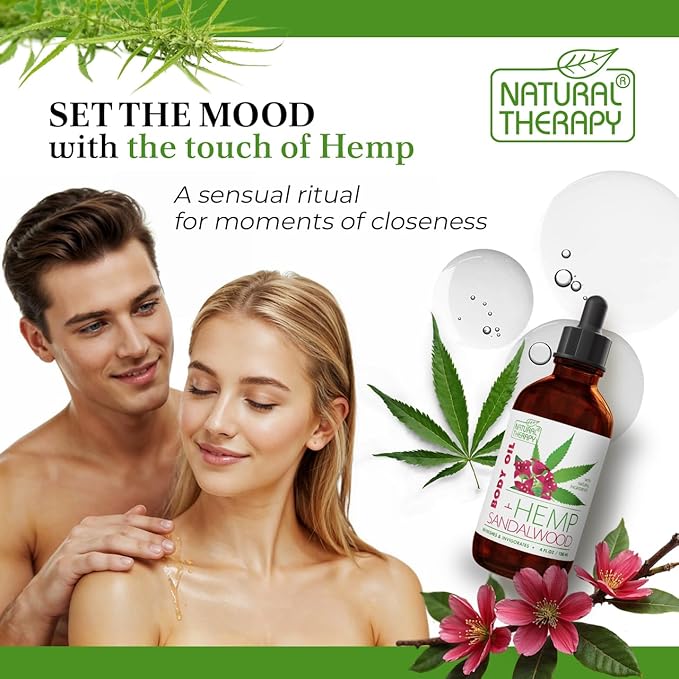 Natural Therapy Hemp & Sandalwood Body Oil – Moisturizing Body Oil – Hydrate & Soften Skin – Increase Skin Elasticity and Provide Anti-Aging Support (4 Fl.Oz)