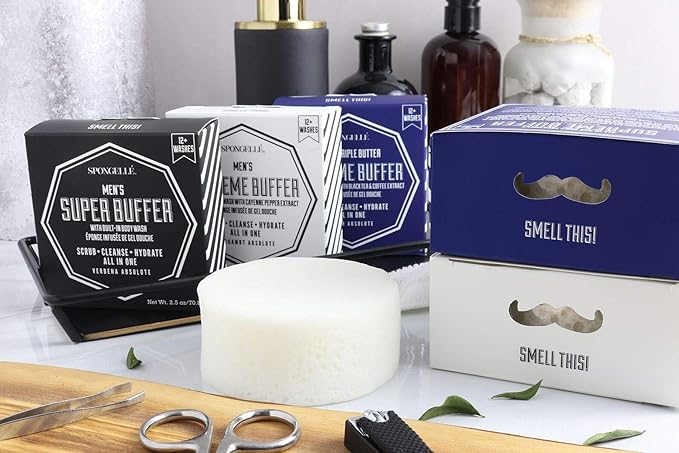 Spongellé Men's Triple Butter Supreme Body Wash Infused Buffer, Cedar Absolute
