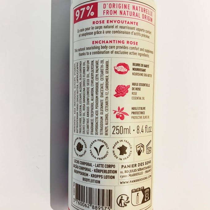 Panier des Sens – Rose Hand & Body Lotion for Dry Skin - Hydrating Body Cream for Women - Nourishing Fluid Body Moisturizer Shea Butter & Olive Oil - 97% Natural Ingredients Body Care - 8.45 Floz