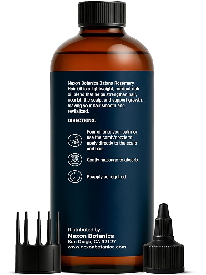 Nexon Botanics Rosemary Oil for Hair Growth 6 fl oz - Natural Scalp and Hair Oil with Batana, Castor, Biotin, Vitamin E, Grapeseed, Jojoba, Sesame - Aceite de Romero y Batana