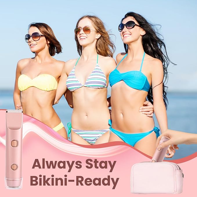 Bikini Trimmer for Women Electric Razors with IPX7 Waterproof & Low-Noise & Painless, Wet & Dry Use Electric Shaver for Women Support 60 Mins Runtime for Facial Hair Removal & Body & Intimate Areas