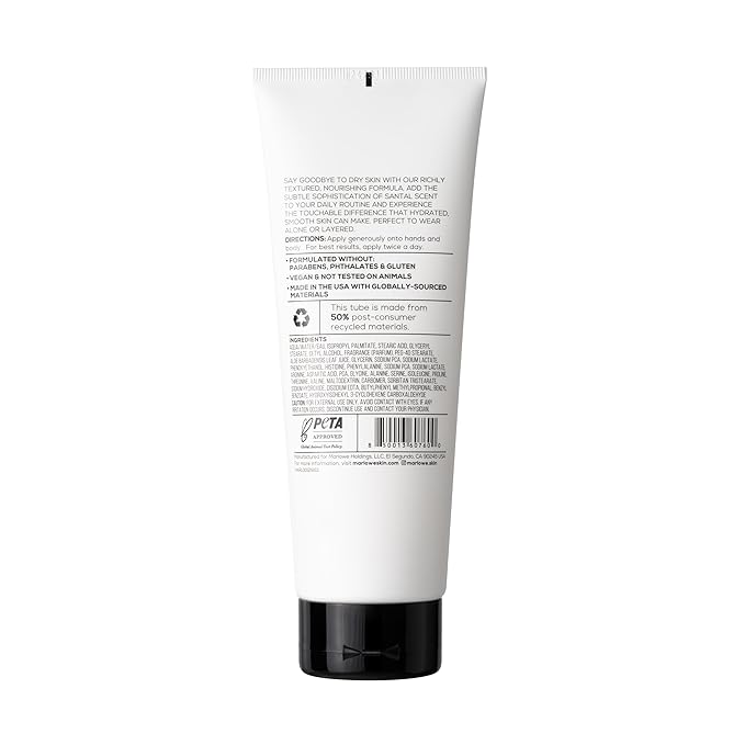MARLOWE. No. 002 Santal Body Lotion 8 Oz, Moisturizing & Nourishing Daily Dry Skin Lotion for Men, Made with Hydrating Natural Aloe Vera, Non-Oily, Warm Amber, Sandalwood & Citron Scent, Vegan