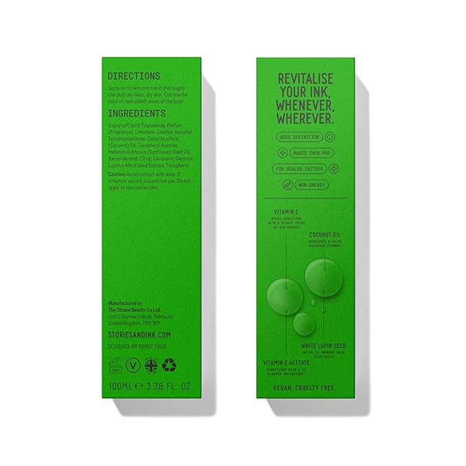 Stories & Ink Tattoo Care | HIGHLIGHTING BODY OIL for healed skin - Refreshes Faded Tattoos for Instant Tattoo Glow, 100 mL / 3.4 Fl Oz