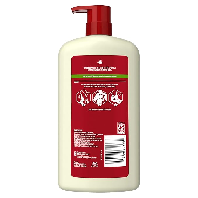 Old Spice Body Wash for Men, 24/7 Shower Fresh with Lasting Scent, Cleanse & Refresh, Gentle on Skin, Vitamin B3, Fiji with Palm Tree + Coconut Scent, 25 oz (Pack of 4)