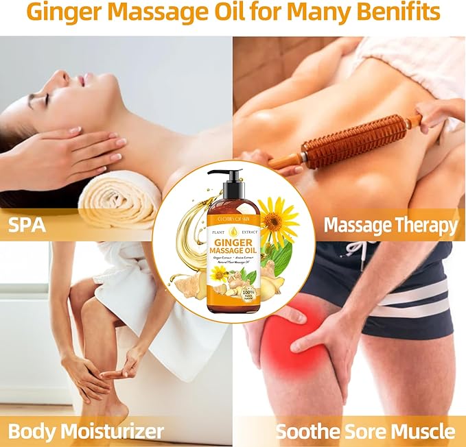 Ginger Oil Massage Oil for Massage Therapy,Ginger Oil Lymphatic Drainage Massage,Sore Muscle Massage Oil,Natural Ginger Body Oil for Gua Sha Massage with Arnica Oil-Warming,Relaxing,Soothing Muscles