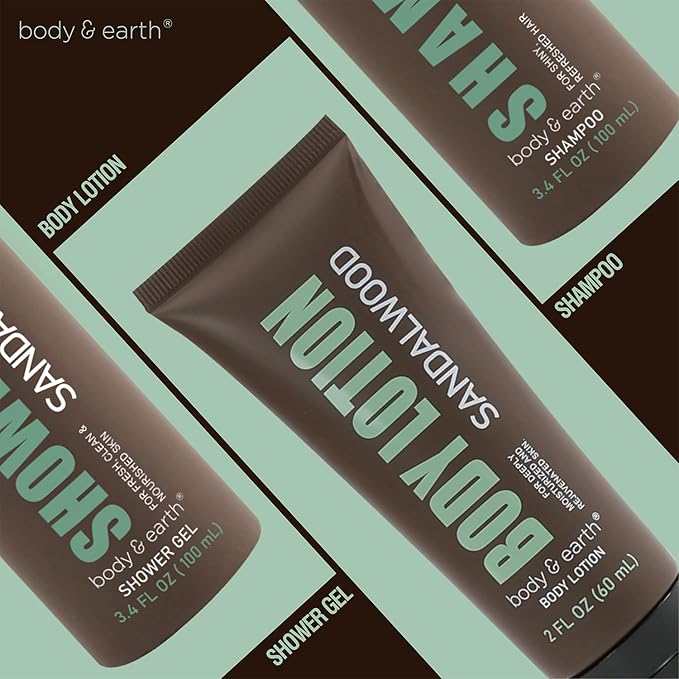 Sandalwood Men's Bath & Body Set - Shower Gel, Body Lotion, Shampoo - Self Care Gifts for Men
