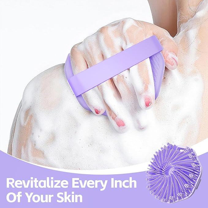 Silicone Body Scrubber 2 Counts, Exfoliating Body Wash Scrubbers Exfoliator, Shower Body Brush for Effective Showering Exfoliation and Gentle Massage (Black+Purple)