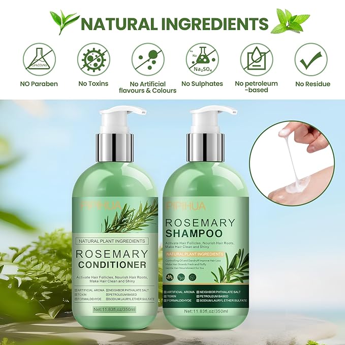 Rosemary Hair Growth Shampoo & Conditioner Set: Infused with Tea Tree Oil Mint Biotin - Cleanses and Helps Strengthen Weak and Brittle Hair - Promotes Hair Growth & Scalp Health for Men Women