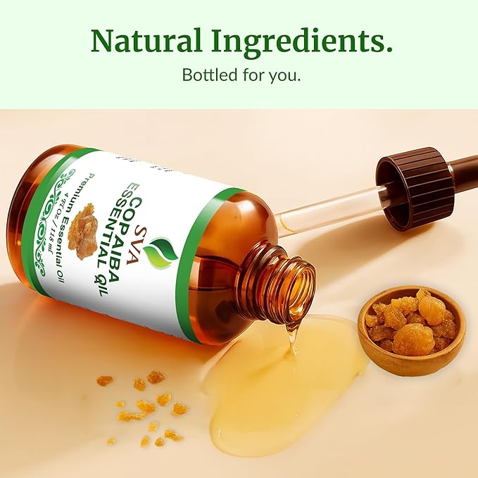 SVA Copaiba Essential Oil – 4 Fl Oz – 100% Natural Copaiba Oil - for Diffuser, Hair Care, Face, Skin Care, Aromatherapy, Scalp and Body Massage, Soap and Candle Making – with Dropper