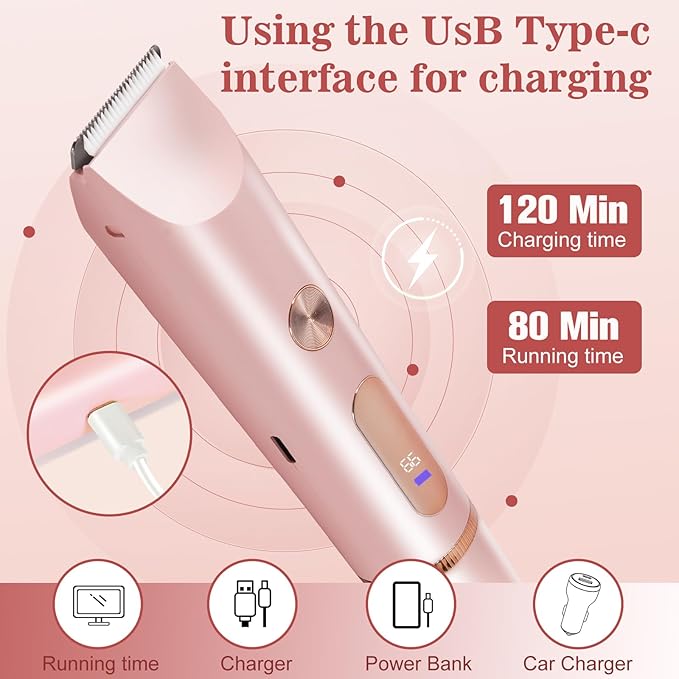 Bikini Trimmer for Women 2in1 High Power Epilators Hair Removal Waterproof Electric Razors Women's Electric Razor Pubic Hair Trimmer Shaver for Women for Ladies Pubic,Face, Underarms,Legs (Pink)