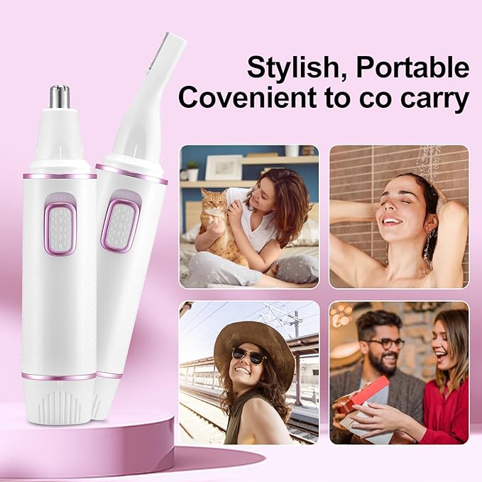 AREYZIN Nose Hair Trimmer for Women 2 in 1 Painless Eyebrow Trimmer and Nose Trimmer Facial Hair Removal Nasal Hair Clippers Professional, Easy to Clean, Dual-Edge Blade,White
