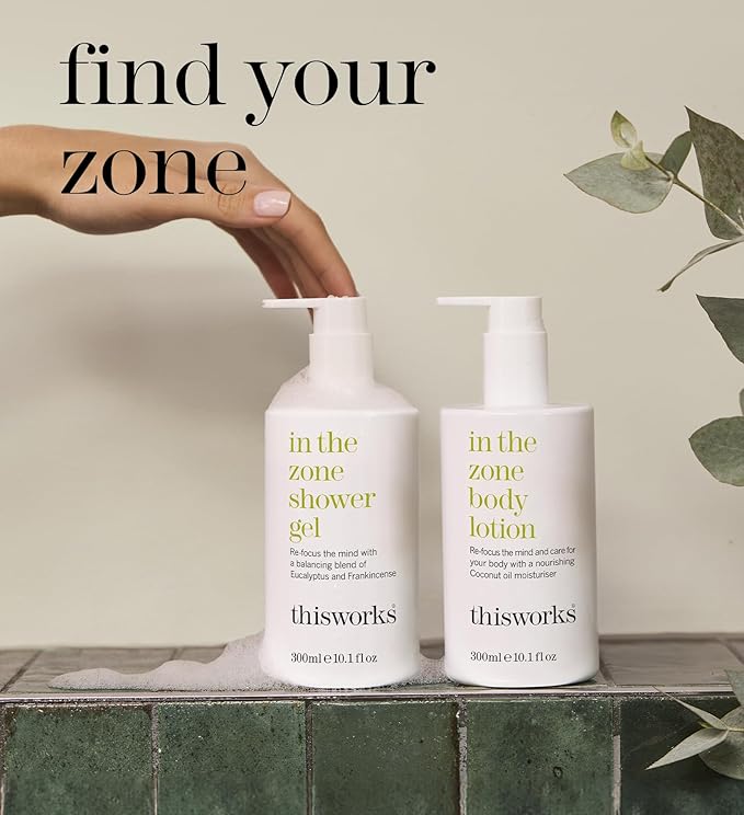 THISWORKS In The Zone Shower Gel | Refreshing Body Wash with Eucalyptus & Frankincense | Cleanses, Soothes, and Revitalizes Skin | Aromatherapeutic Formula, 10.1 oz / 300ml