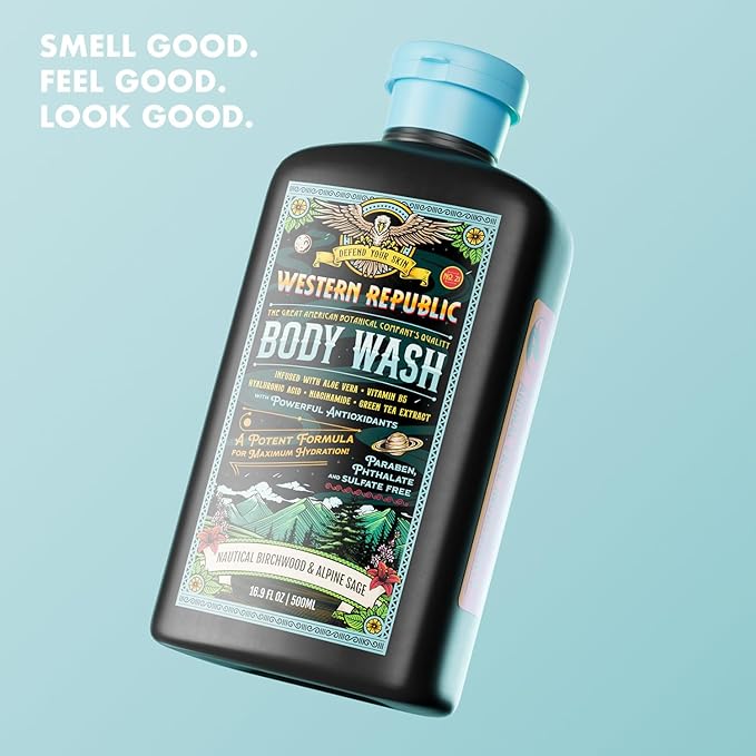 Men's Body Wash | Nautical Birchwood & Alpine Sage and Aviator's Eucalyptus & Fresh Citrus | Hydrating & Anti-Aging Formula with Aloe, Niacinamide & Hyaluronic Acid (2 Pack) | Made in USA