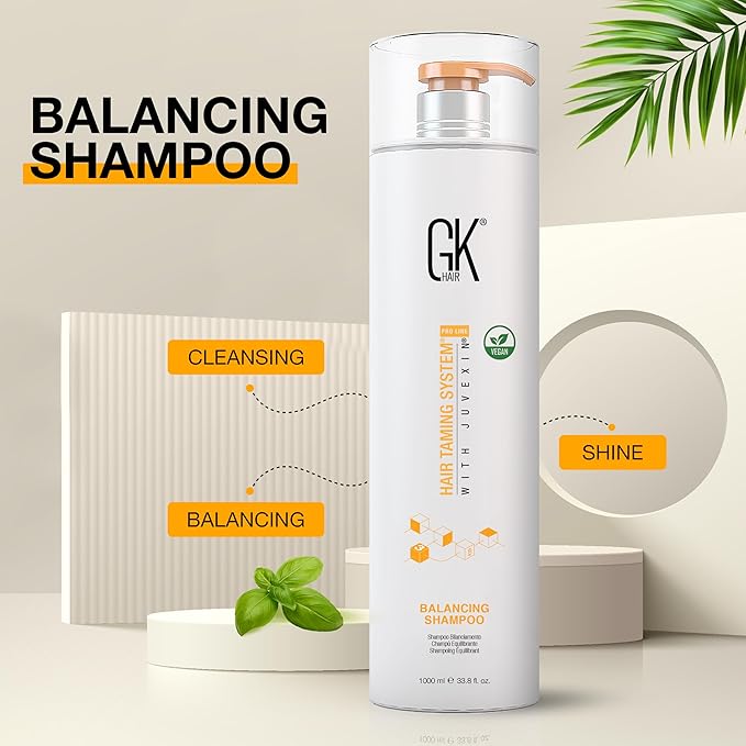 GK HAIR Balancing Shampoo Repairs Dry Damage For Oily Flaky Itchy Scalp Thinning Removes Impurities Deep Cleansing Natural Moisture Keratin Treatment Sulfate Parabem Free All Hair Types - 33.8 Ounce