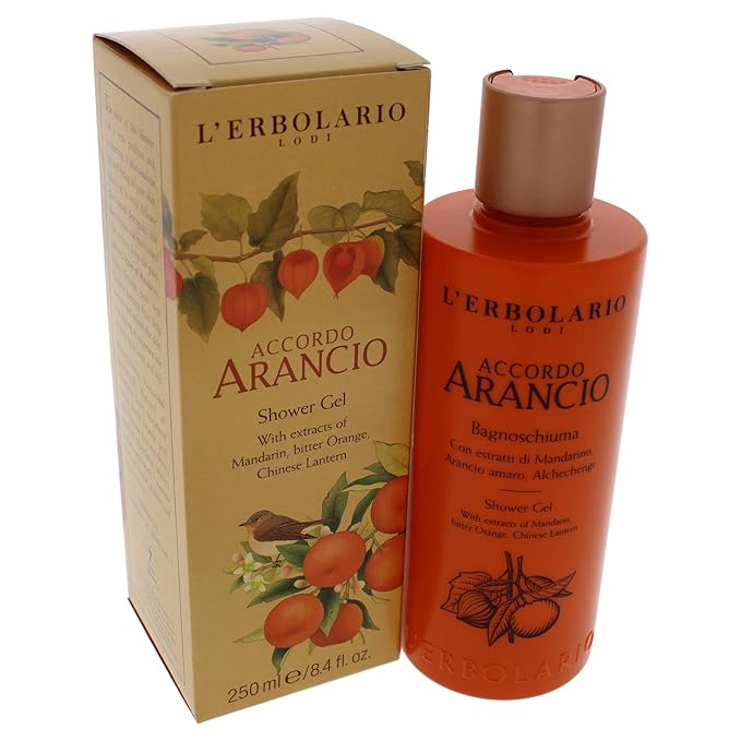 L'Erbolario Shower Gel – Moisturizing Body Wash with Plant Extracts - Toning and Invigorating Body Soap with Citrus Scent – Accordo Arancio - 8.4 oz