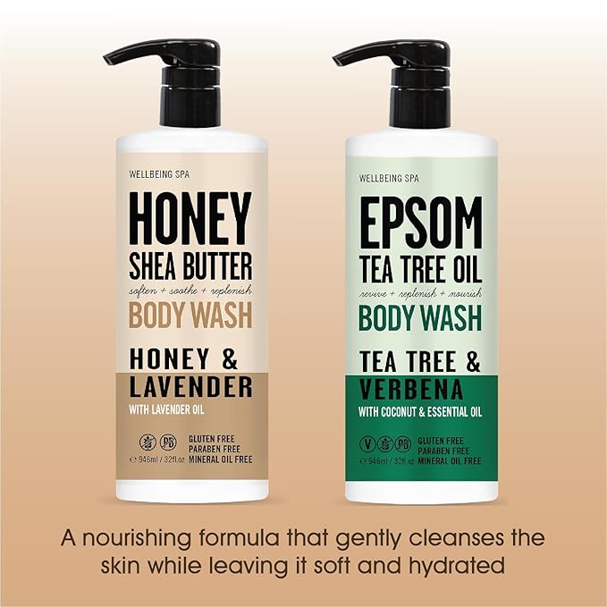 Wellbeing Spa Honey Shea Butter & Tea Tree Oil Body Washes, 32 fl oz, Honey & Lavender, Tea Tree & Verbena | Home and Body Co