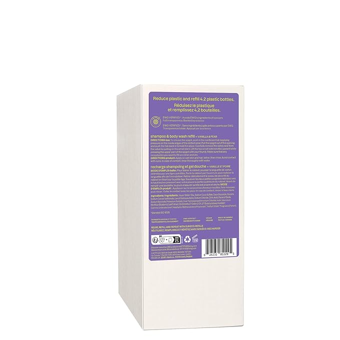 ATTITUDE Shampoo and Body Wash for Kids, EWG Verified Hair and Body Cleanser, Dermatologically Tested Soap, Plant and Mineral Based Bath Products, Vegan, Bulk Refill, Vanilla and Pear, 67.6 Fl Oz