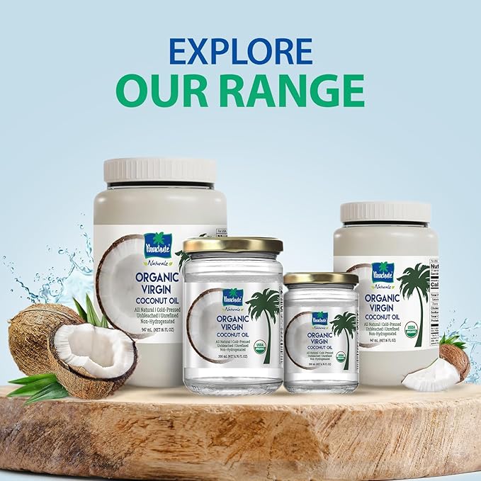 Parachute Naturalz Organic Virgin Coconut Oil | Cooking, Hair, Body Oil & Pulling | Cold Pressed | Unrefined | Unbleached | MCT Oil | USDA Certified | 6.7 fl.oz | Pack of 2 | Glass Jar