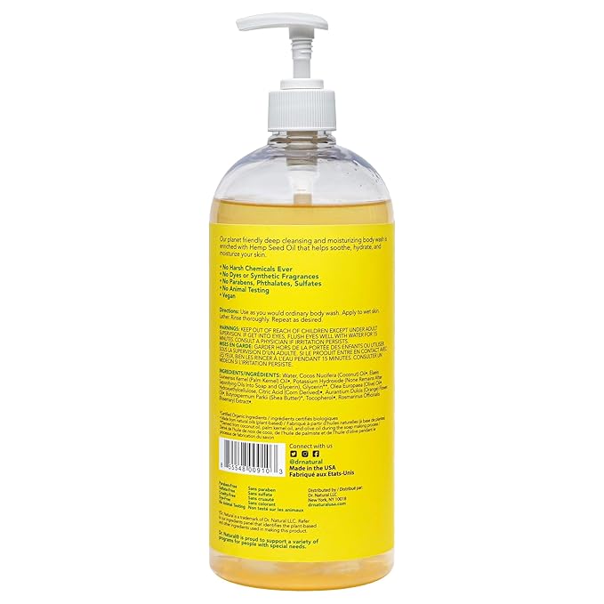 Dr. Natural Body Wash, Citrus, 32 oz - Moisturizing Body Wash for Dry Skin - Pure Plant-Based - with Organic Shea Butter - Hypoallergenic