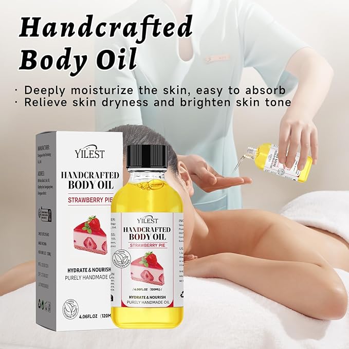 Strawberry Body Oil, 2PCS Body Juice Oil, Cream Of Handcrafted Cream Pie Oil, 4.06 Fl Oz (2, Strawberry)