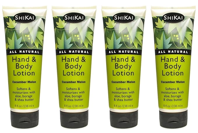 ShiKai Cucumber Melon Hand & Body Lotion (8oz, Pack of 4) | Daily Moisturizing Skincare for Dry and Cracked Hands | With Aloe Vera & Vitamin E