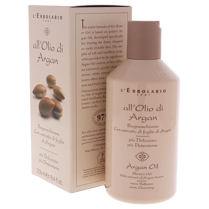 L'Erbolario Shower Gel - Moisturizing Body Wash for Dry and Sensitive Skin - Anti-Aging and Nourishing Body Soap with Argan Leaf - Argan Oil - 8.4 oz