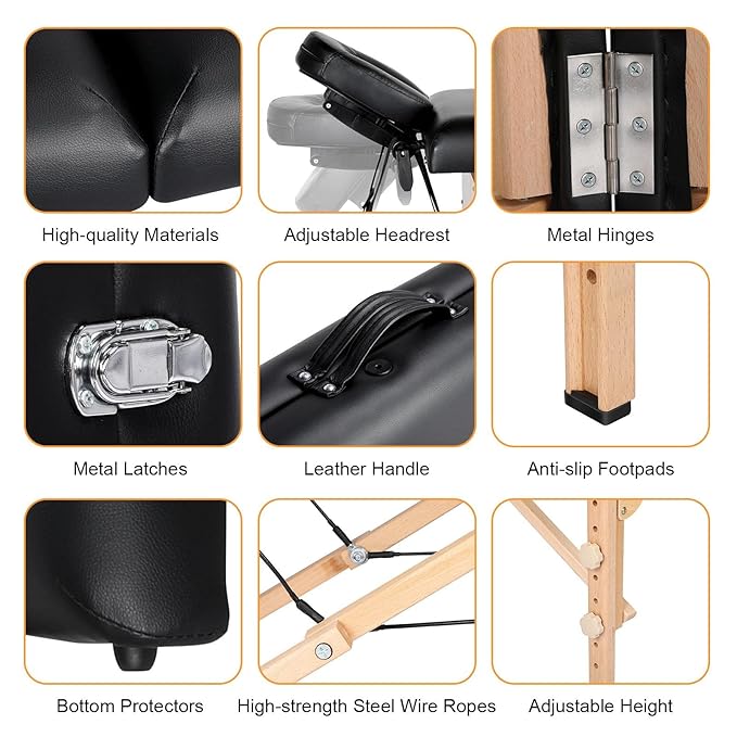 Yaheetech Massage Table Lash Bed Portable Massage Spa Bed Beauty Tattoo Table Adjustable for Eyelash Tech Physical Therapy Couch, Black