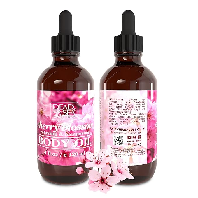 Dead Sea Collection Body Oil for Dry Skin - Cherry Blossom & Vitamin E, A, D Moisturizing Oil - Anti-Aging and Skin Elasticity Support - (4 fl.oz)