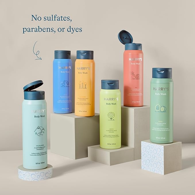 Harry's Body Wash Shower Gel for Men - Wildlands Scent - (3 Pack) 16 fl oz - Sensitive Skin Body Wash - No Parabens, Sulfates, or Dyes