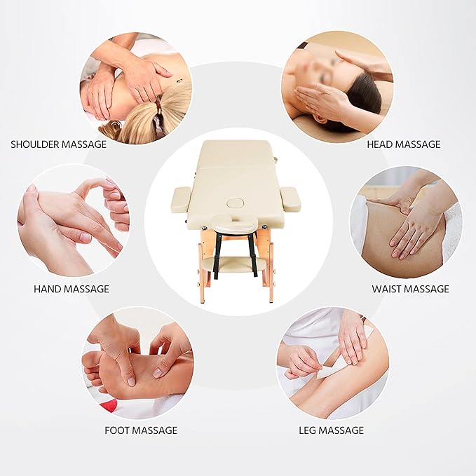 Yaheetech Massage Table Lash Bed Portable Massage Spa Bed Beauty Tattoo Table Adjustable for Eyelash Tech Physical Therapy Couch, Cream