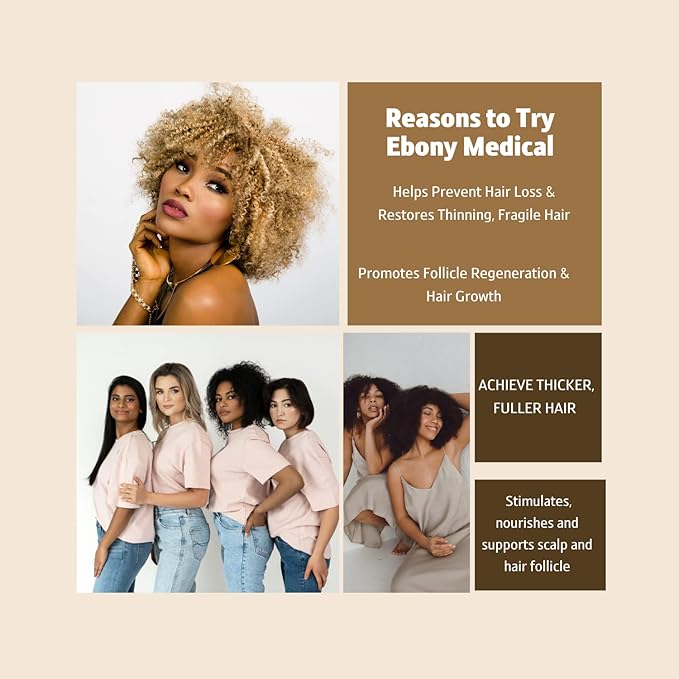 Ebony Medical Alopecia Areata Treatment Shampoo – Hair Loss & Thinning Hair Support – Stimulates Hair Growth & Scalp Health – Receding Hairline & Bald Spot Solution – 12 fl oz – Natural & Vegan